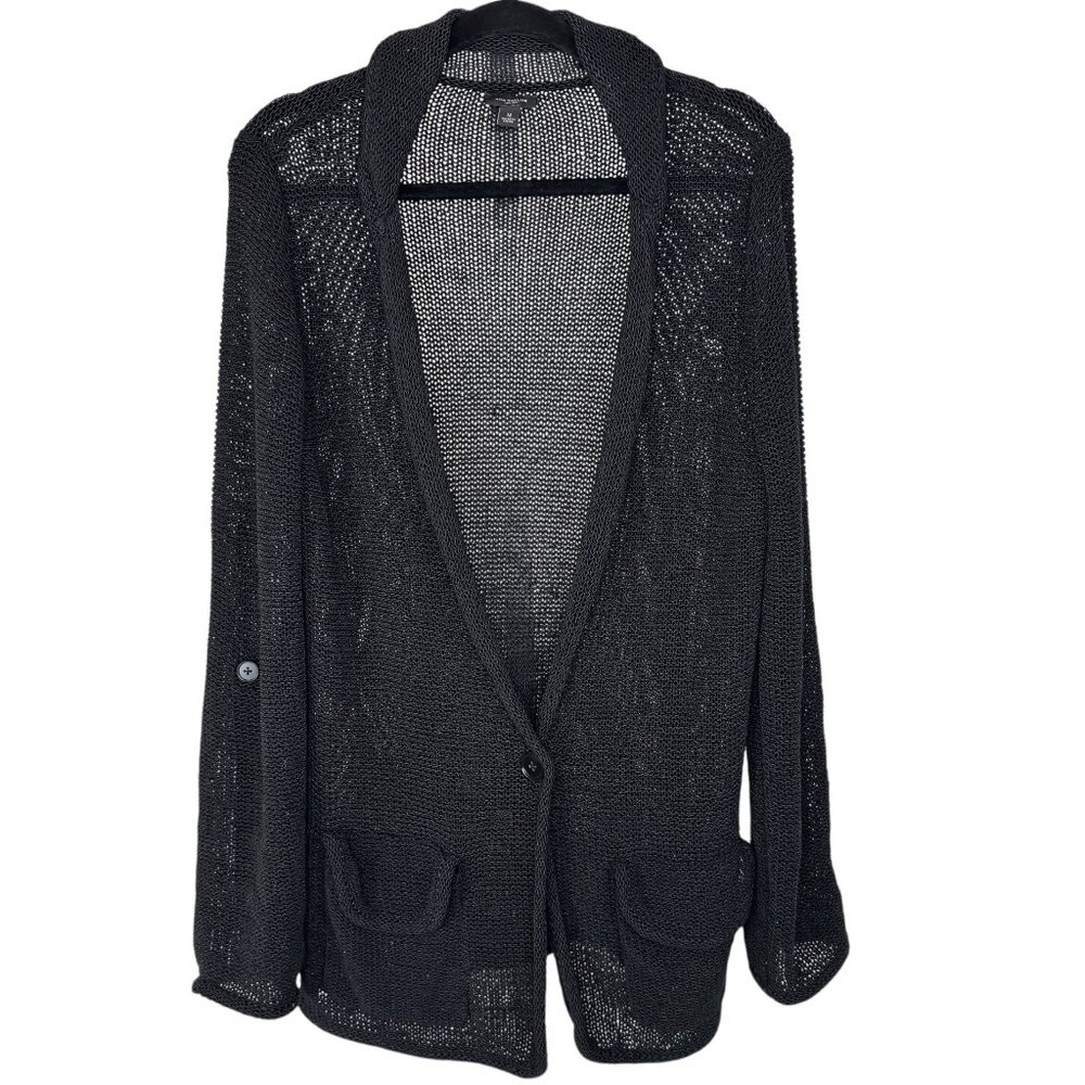 Ann Taylor Black knit single button blazer style sweater Size M